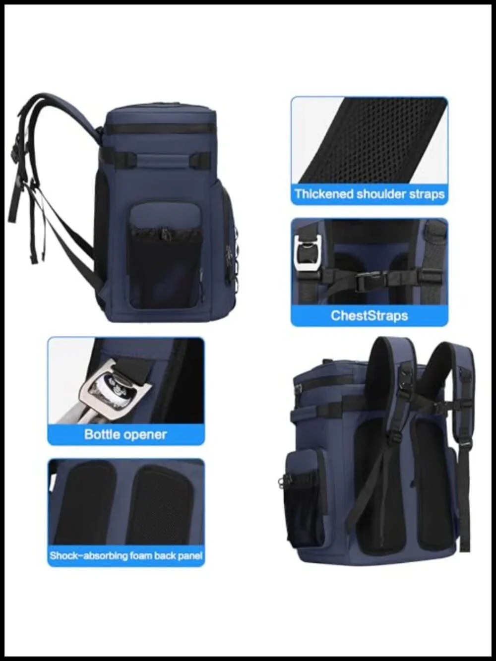 Large 60 Can Insulated Waterproof Leakproof Cooler Backpack with Bottle Opener